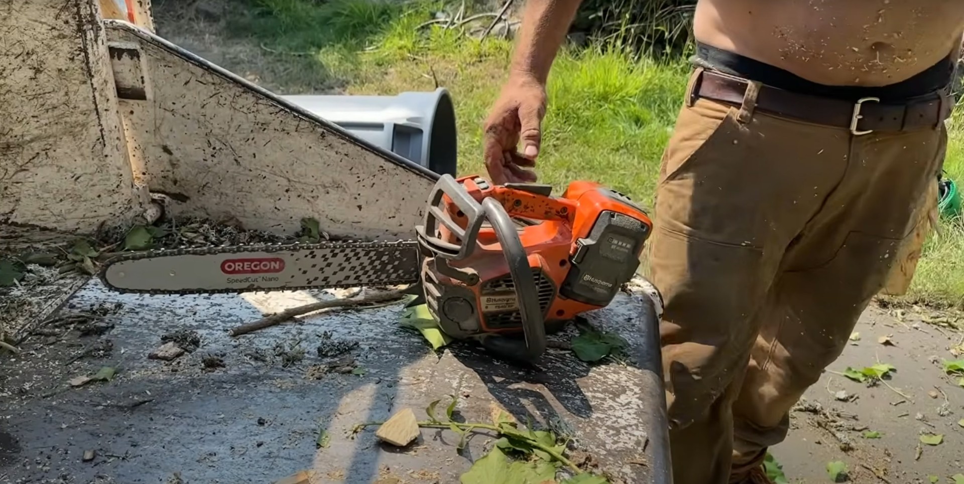 Expert chainsaw operation for tree care services Professional using chainsaw for tree maintenance in Daly City
